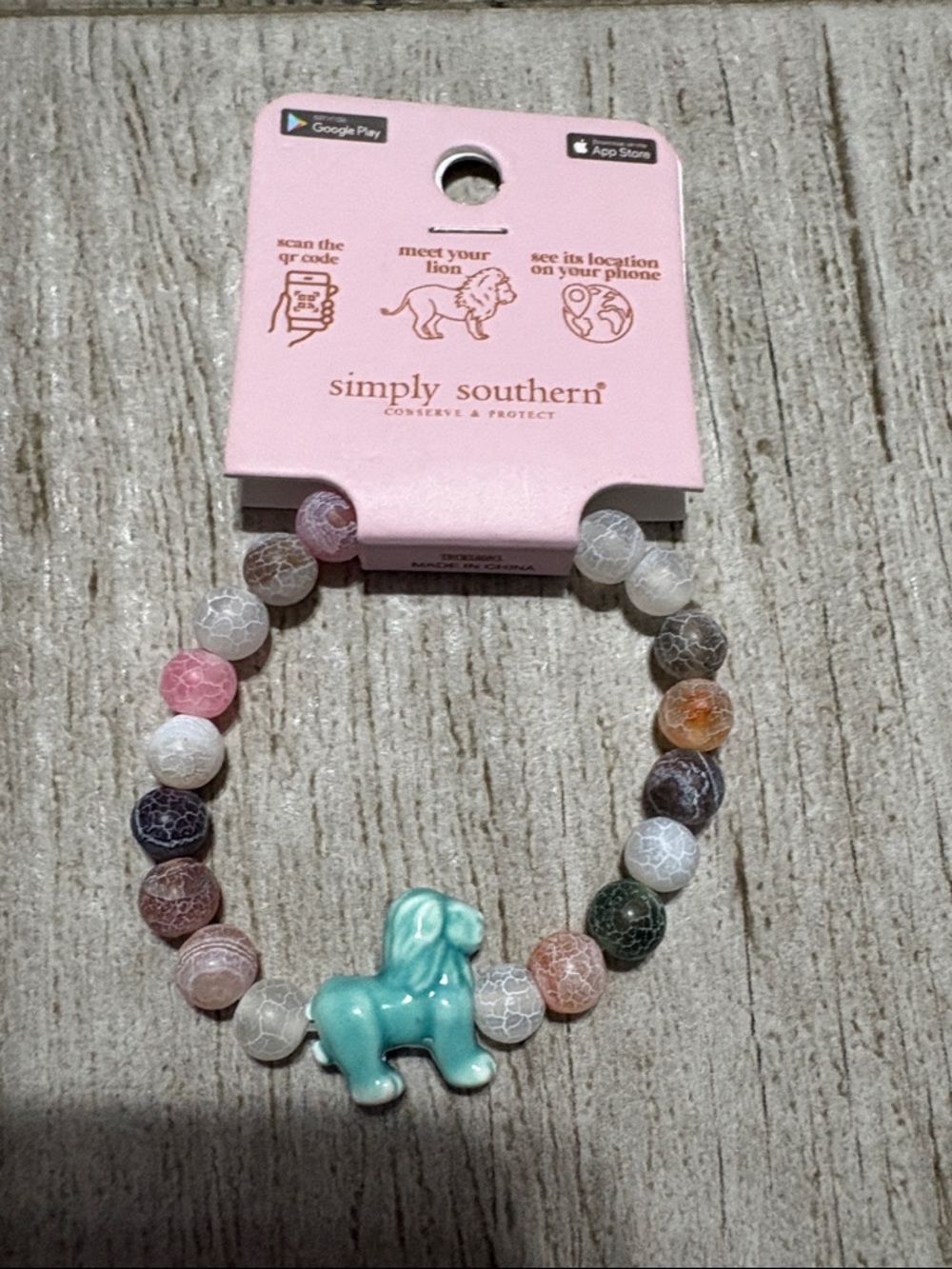 Simply Southern Teal LoinCharm Bracelet with Multicolor Crackle Beads.